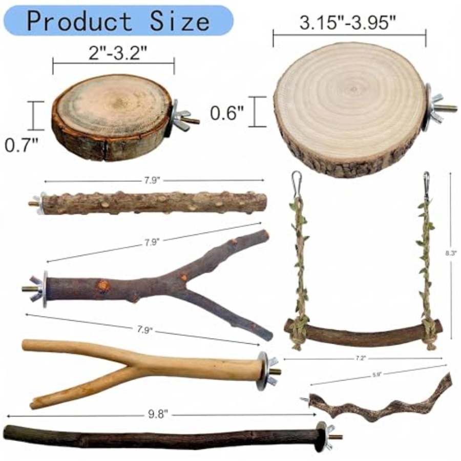 8個入り天然木製鳥用止まり木、小型鳥かご用、茶色、環境に優し - Health & Wellness Newsletter のレビューと価格